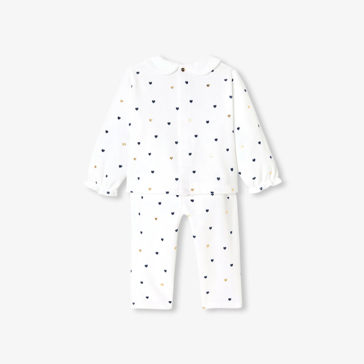 Baby girl 2-piece heart motif velvet pyjamas