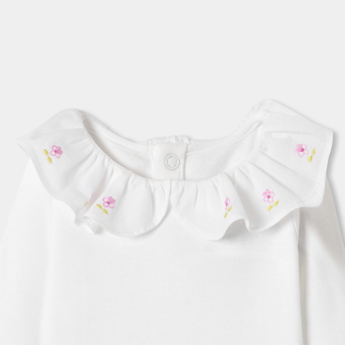 Baby girl long-sleeved cotton bodysuit with ruffled collar