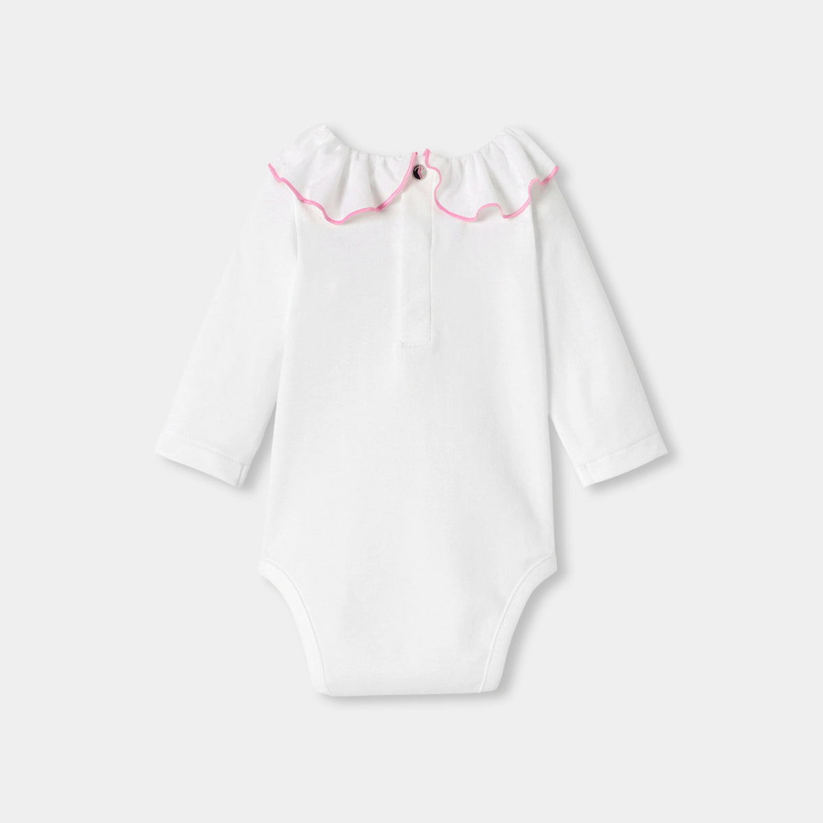 Baby girl long-sleeved bodysuit in cotton with a wide collar