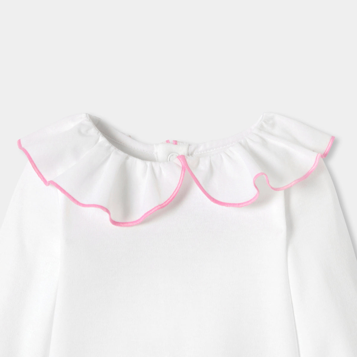 Baby girl long-sleeved bodysuit in cotton with a wide collar