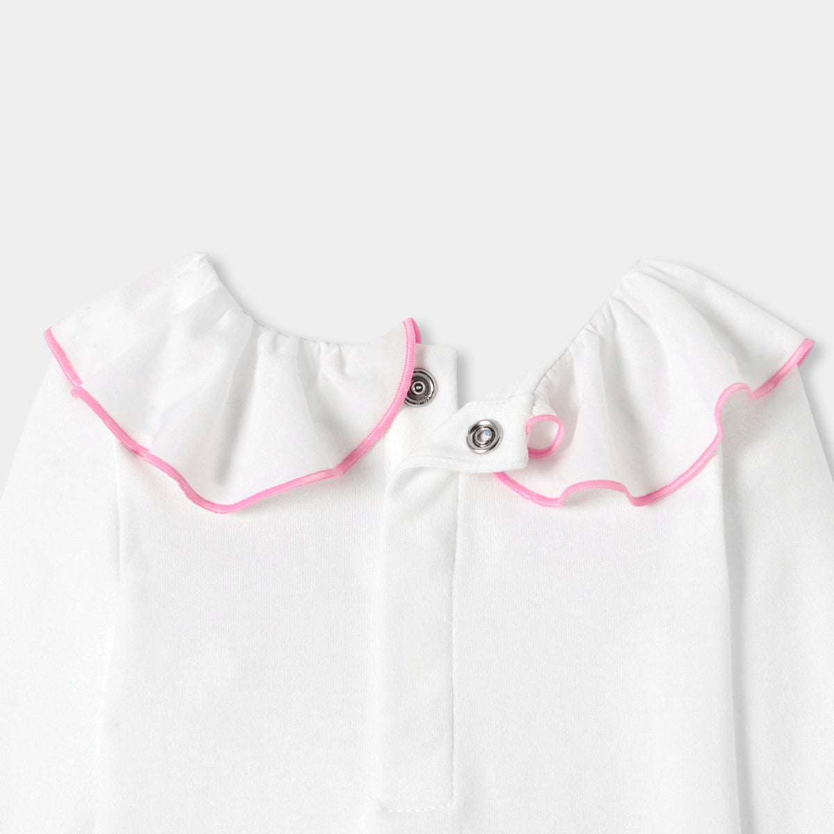 Baby girl long-sleeved bodysuit in cotton with a wide collar
