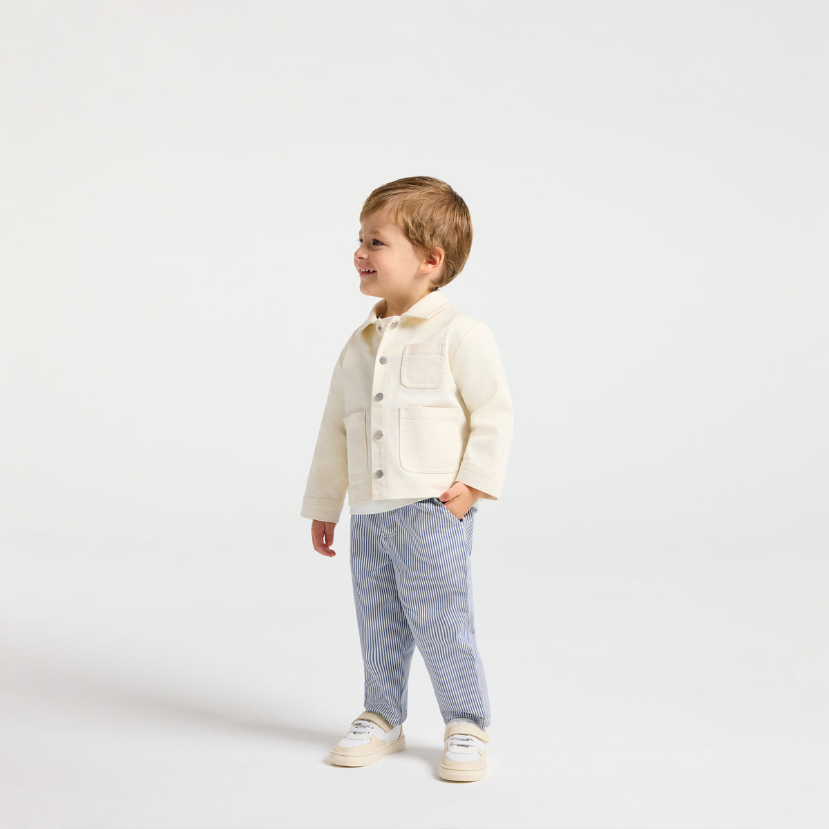 Baby boy trousers in striped twill