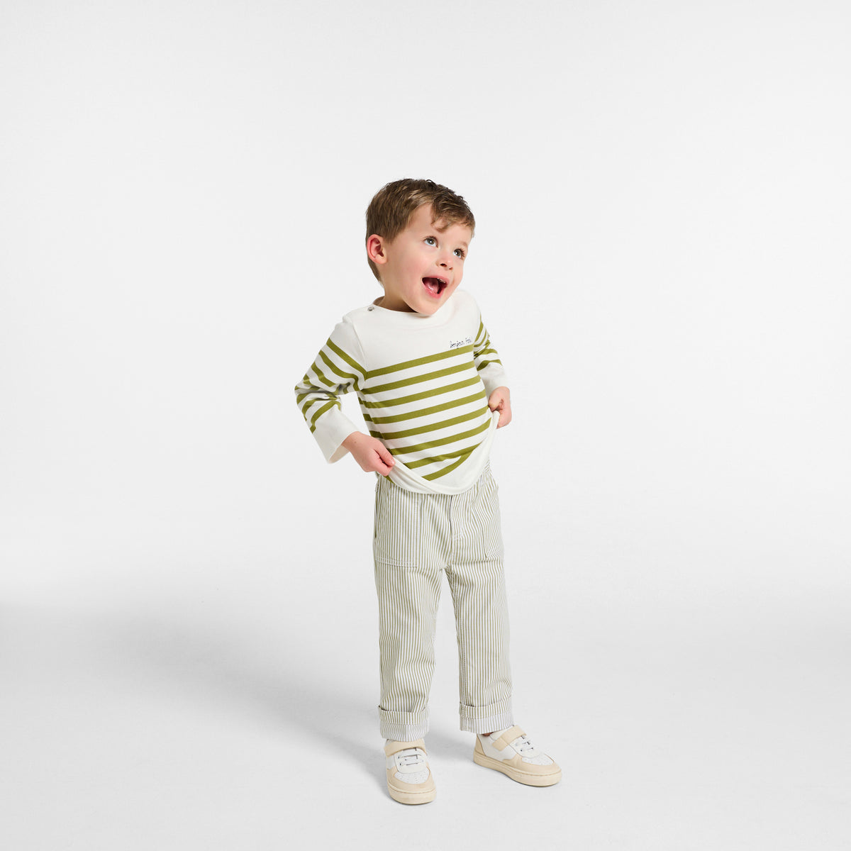 Baby boy trousers in striped twill