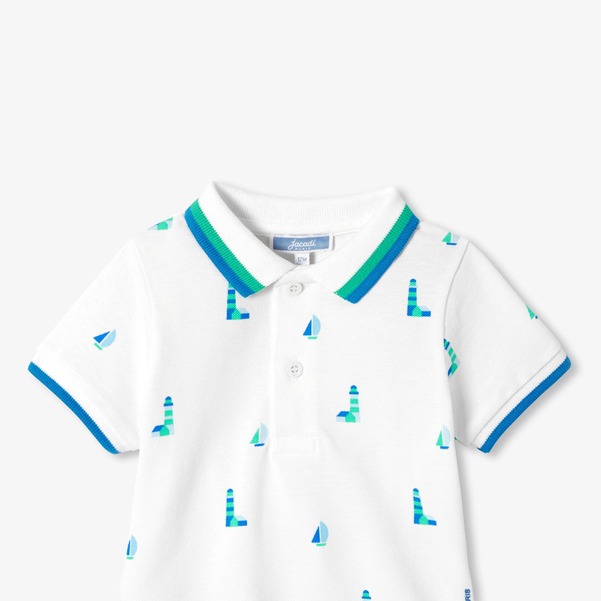 Baby boy polo shirt in printed cotton piqué
