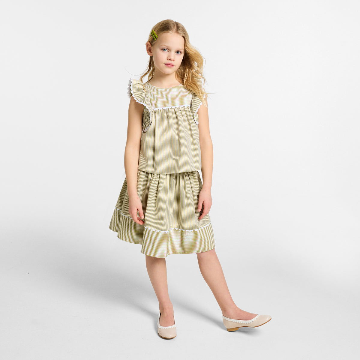 Girl striped poplin skirt