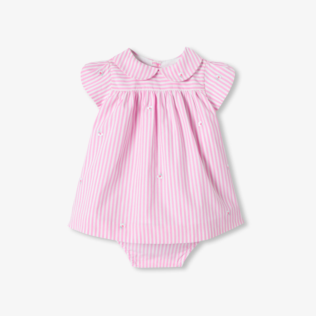 Baby girl short-sleeved striped poplin dress