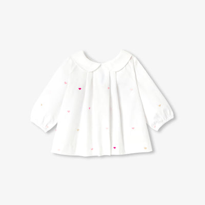 Baby girl heart-embroidered poplin blouse