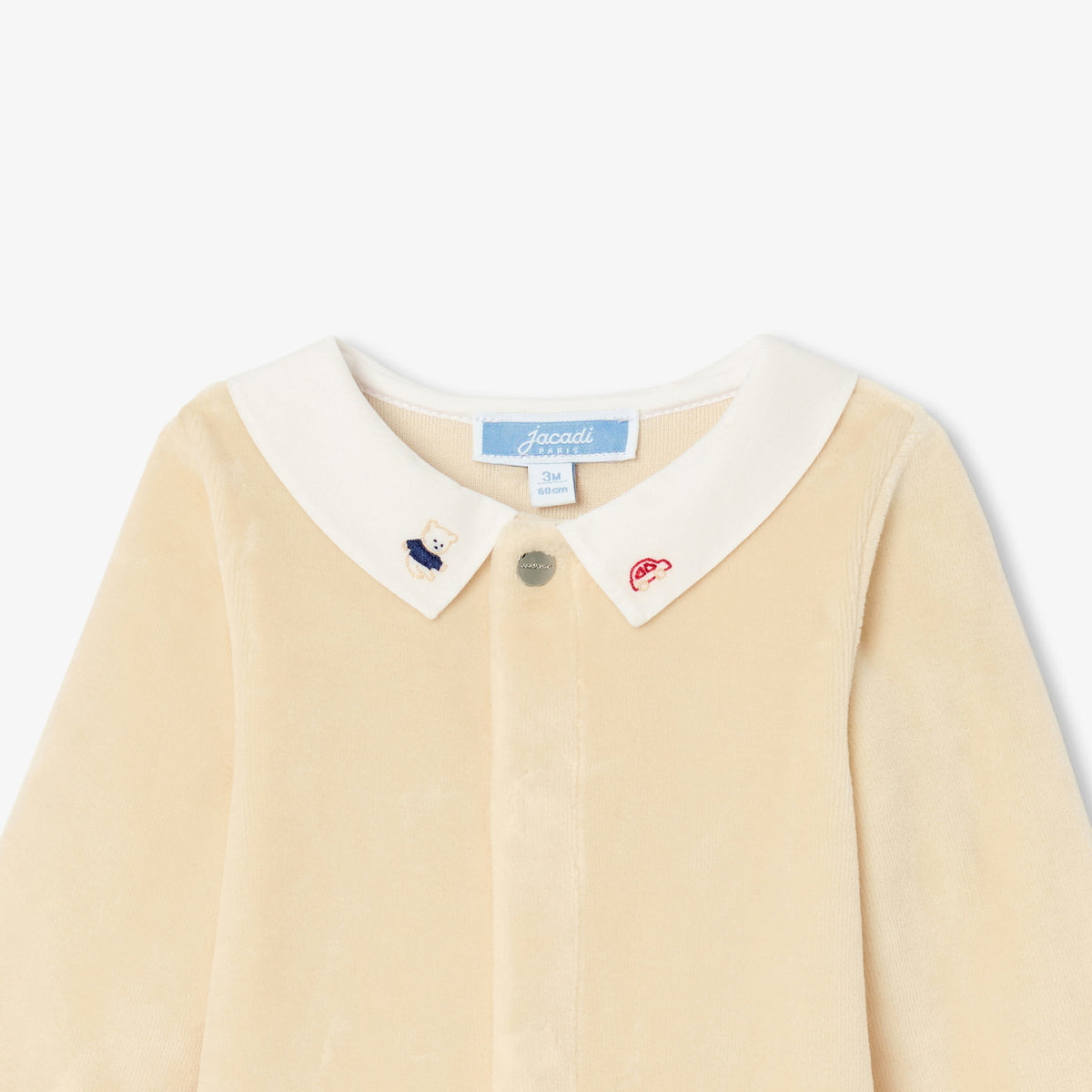 Baby boy velvet pyjamas with a poplin collar
