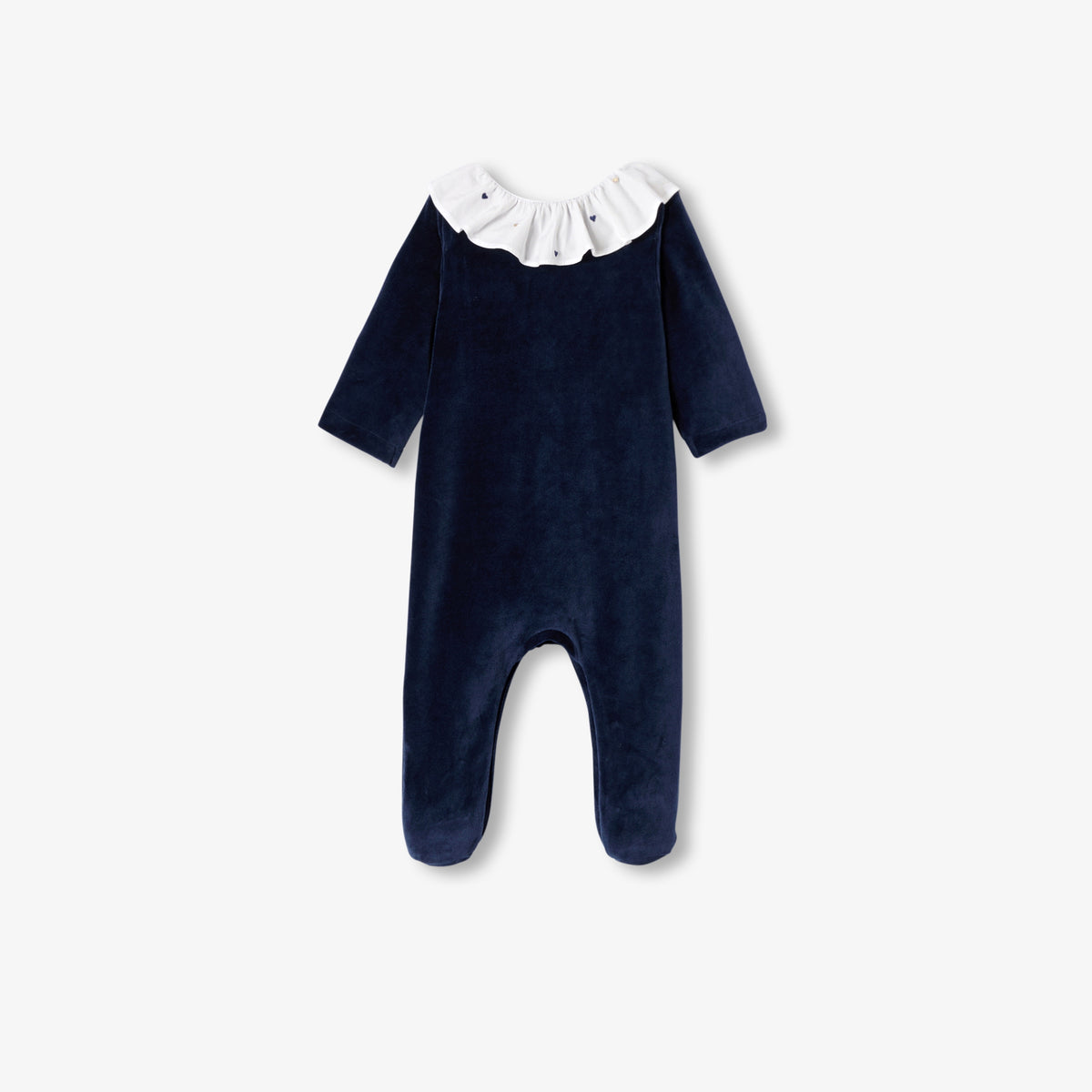 Baby girl velvet pyjamas with embroidered collar