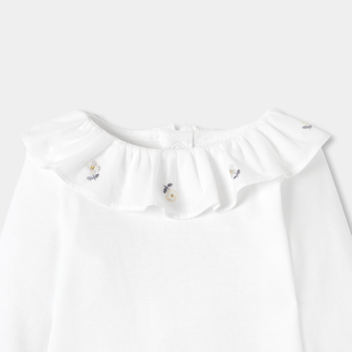 Baby girl long-sleeved bodysuit with hand-embroidered collar