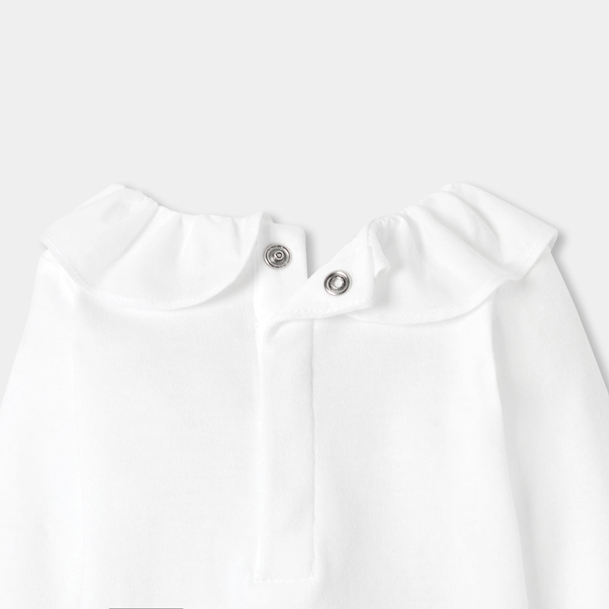 Baby girl long-sleeved bodysuit with hand-embroidered collar