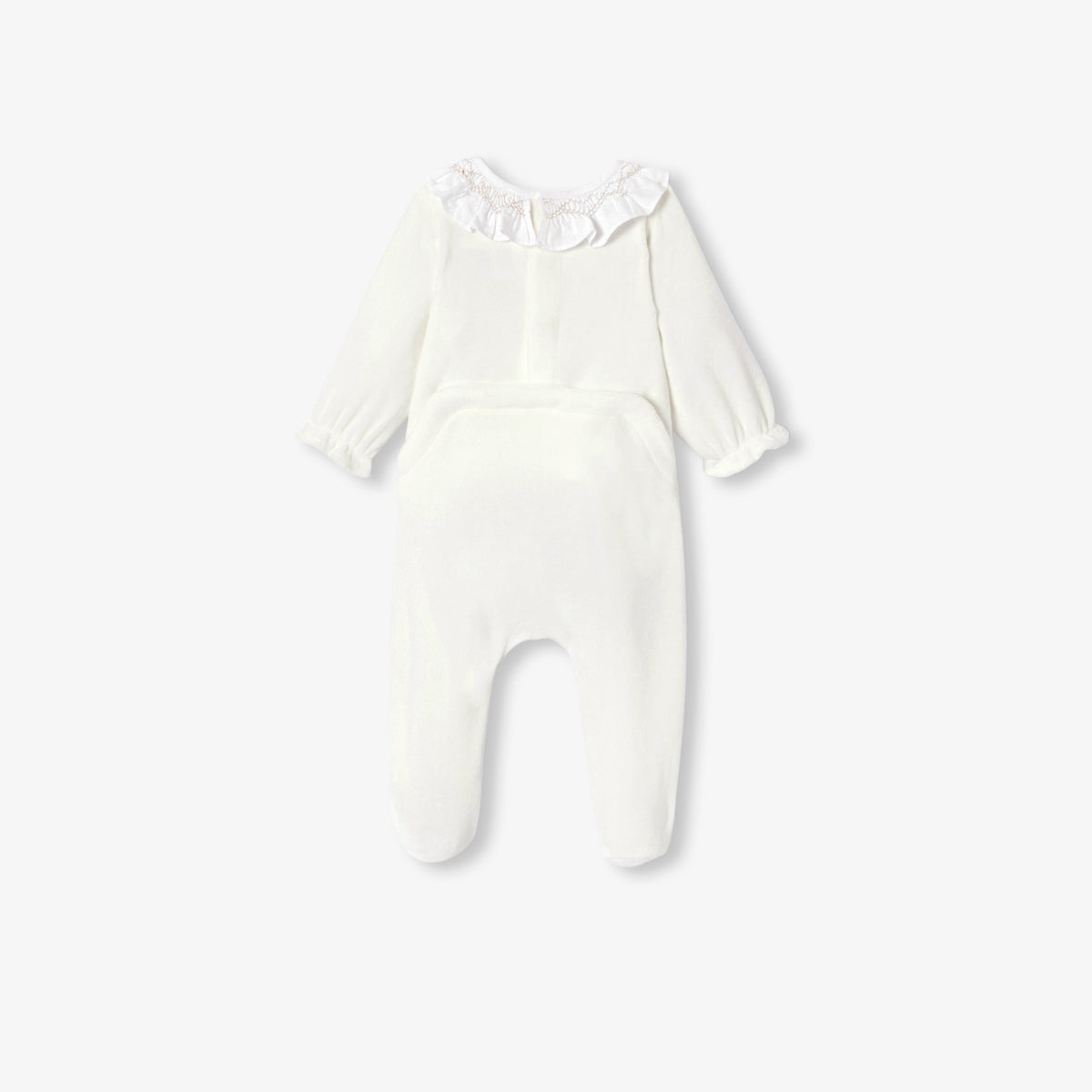 Baby girl velvet pyjamas with a smocked collar