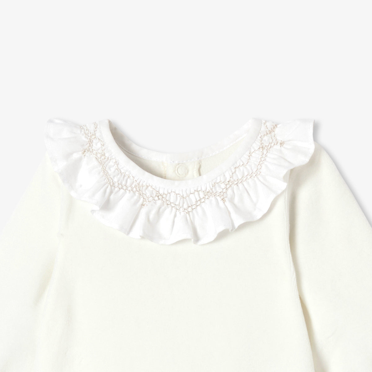 Baby girl velvet pyjamas with a smocked collar
