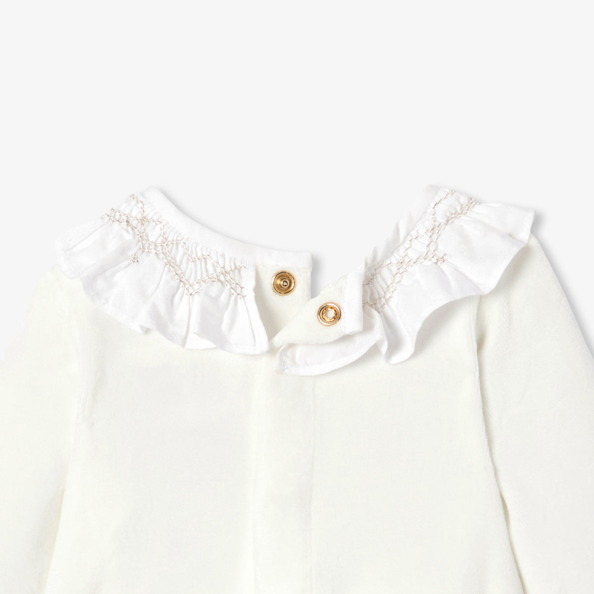 Baby girl velvet pyjamas with a smocked collar