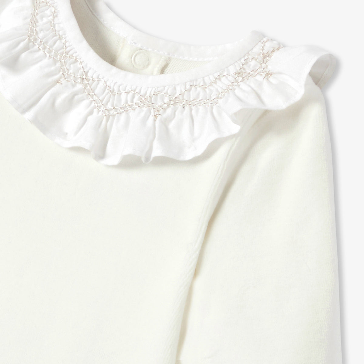 Baby girl velvet pyjamas with a smocked collar