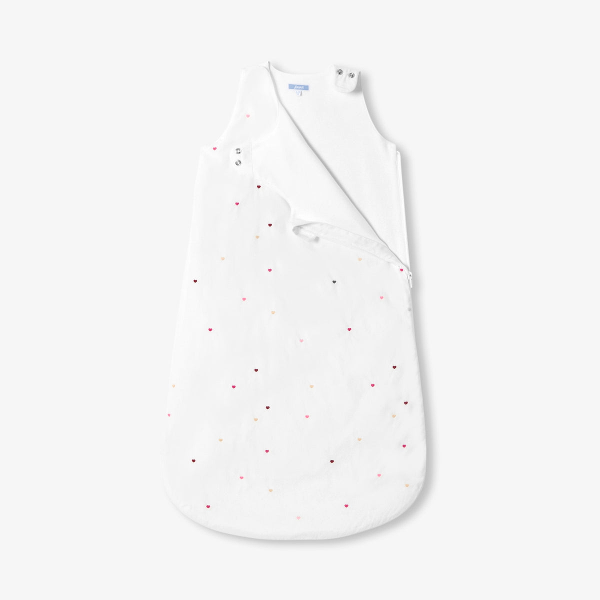 Adjustable baby sleeping bag 6-24 months with embroidered multi-colour hearts
