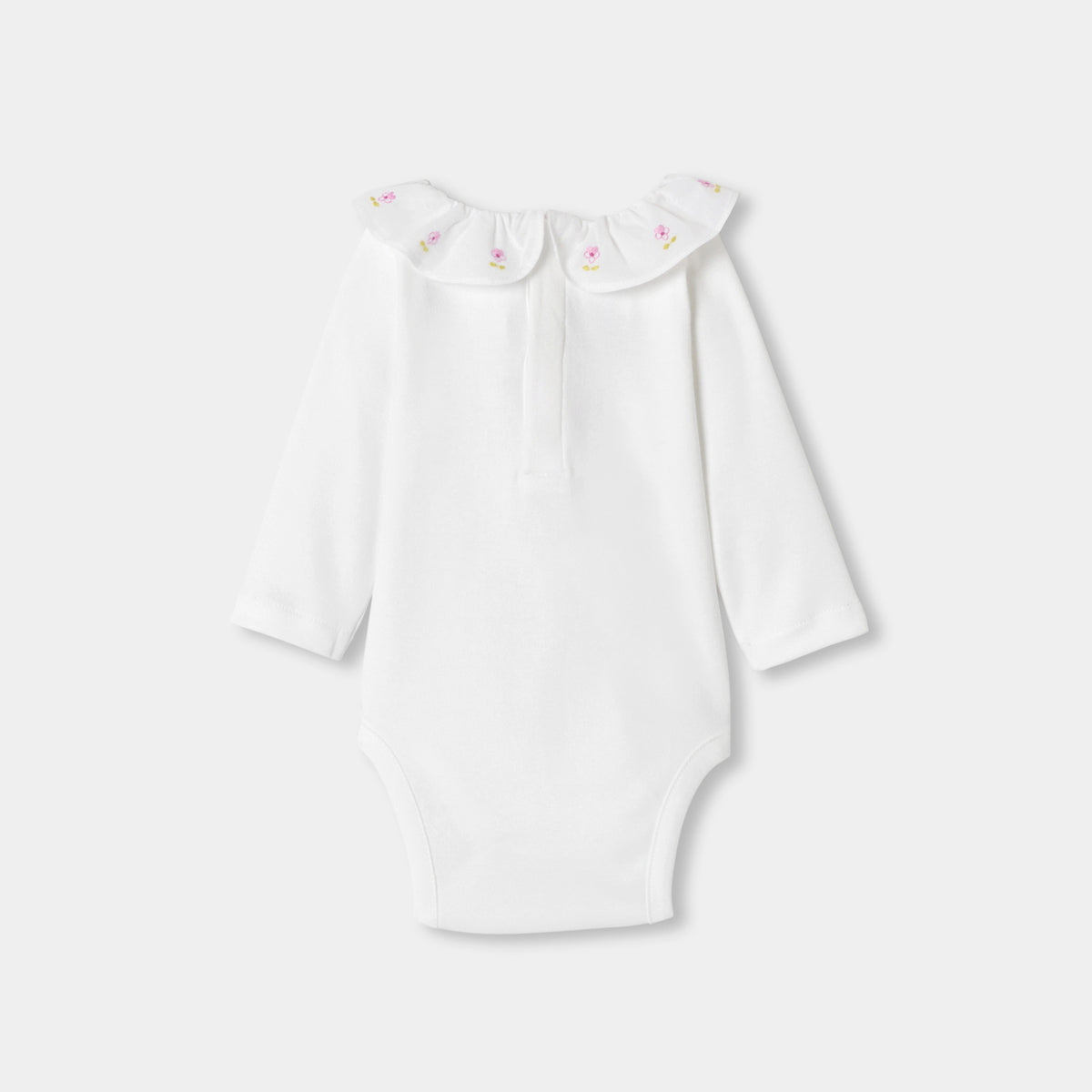Baby girl long-sleeved cotton bodysuit with ruffled collar