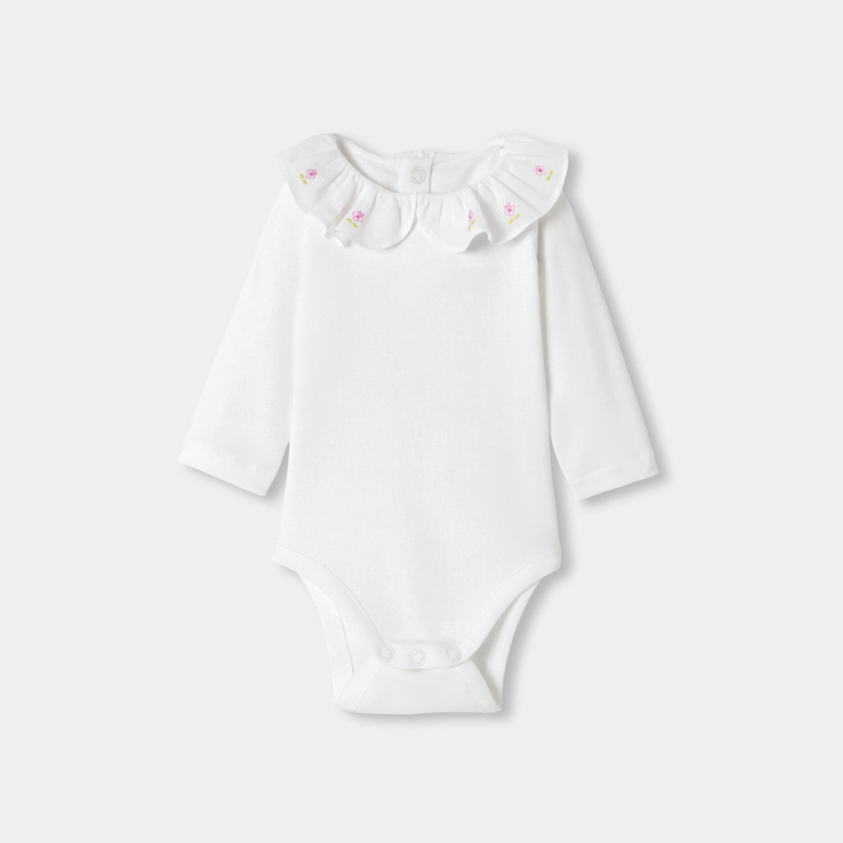 Baby girl long-sleeved cotton bodysuit with ruffled collar