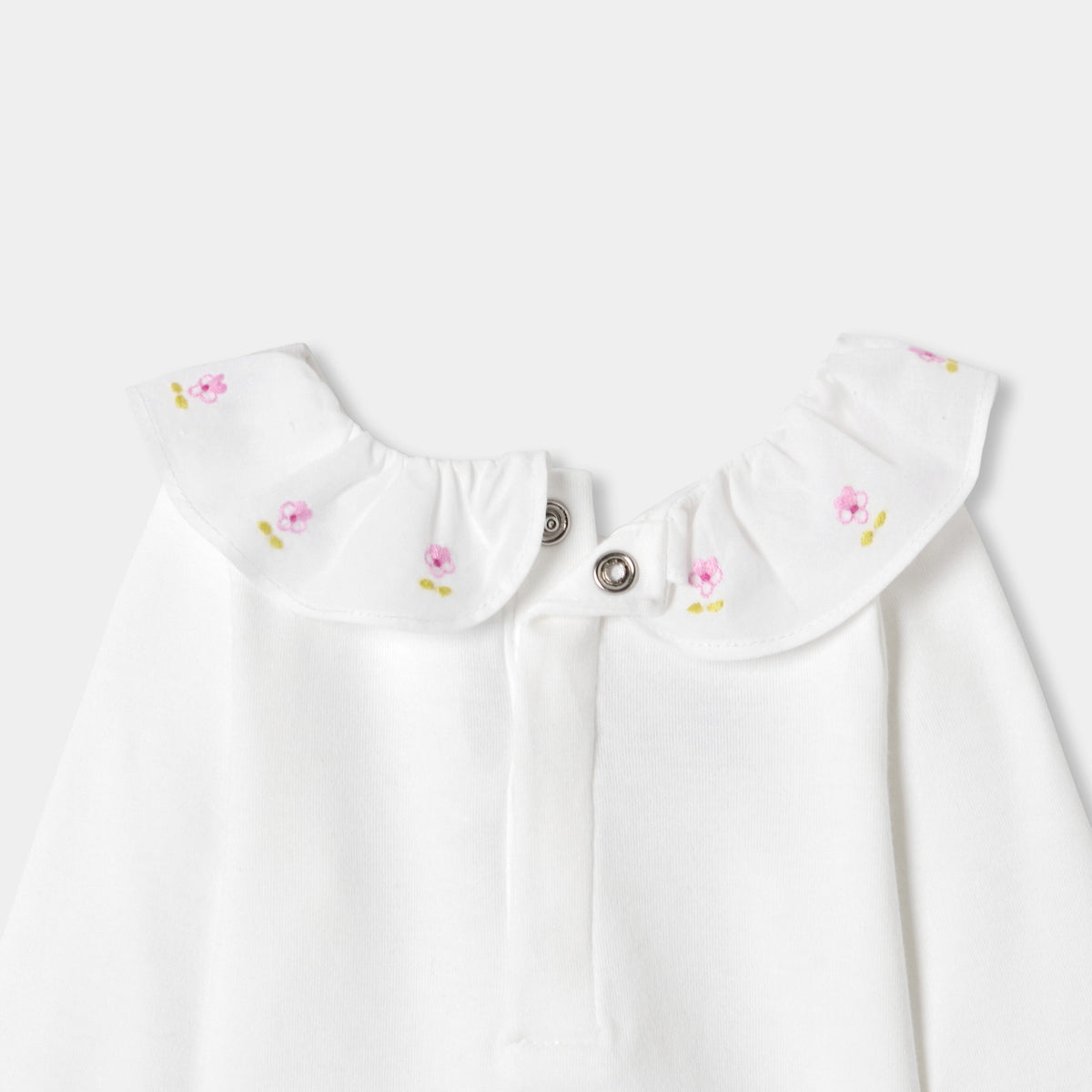 Baby girl long-sleeved cotton bodysuit with ruffled collar
