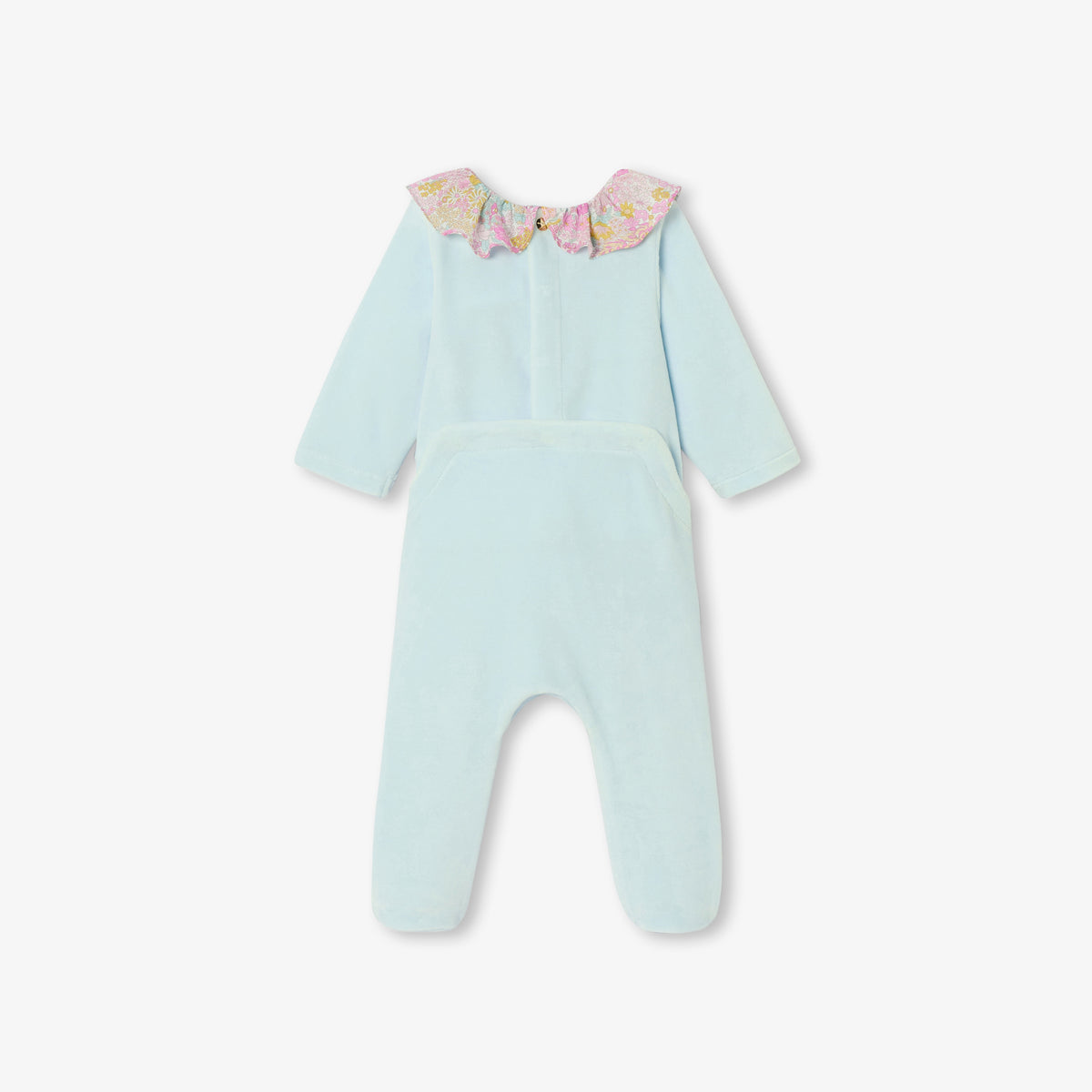 Baby girl velvet pyjamas with Liberty fabric ruffled collar