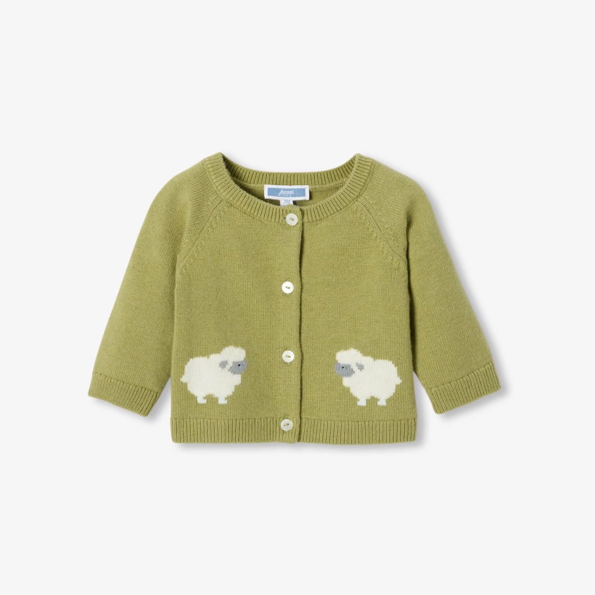Baby boy jersey cardigan with sheep motifs