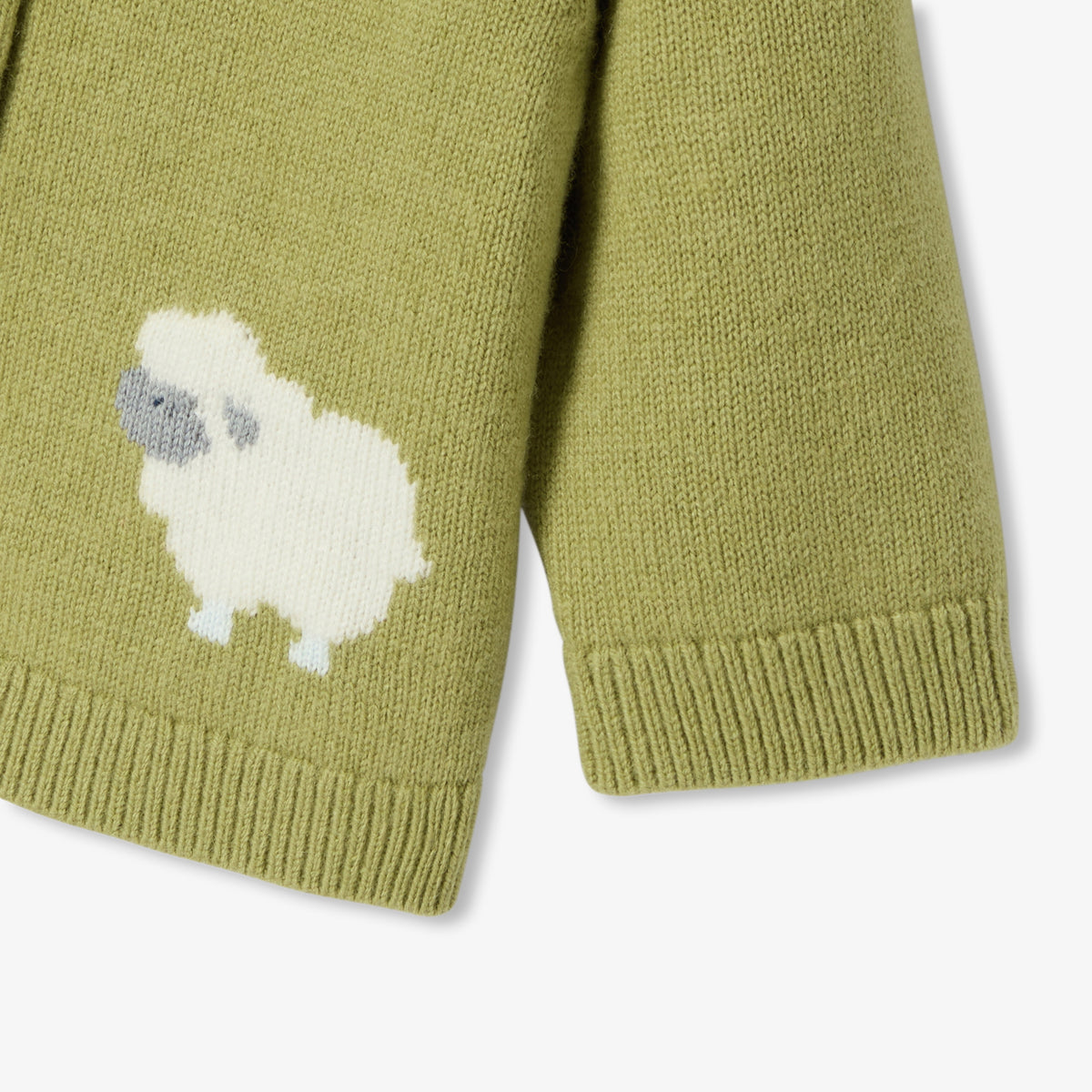 Baby boy jersey cardigan with sheep motifs