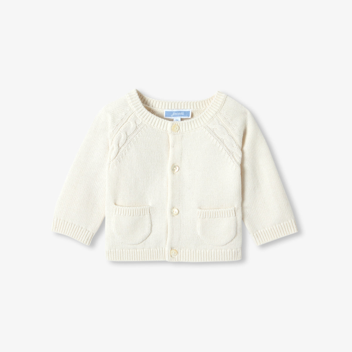 Baby jersey cardigan with cable-knit details