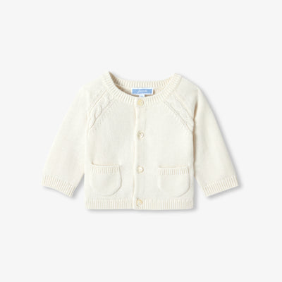 Baby jersey cardigan with cable-knit details