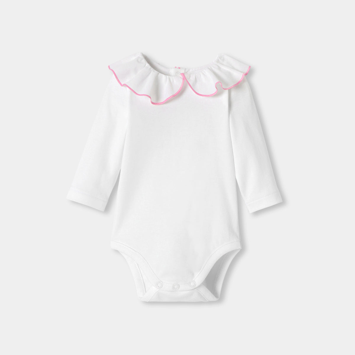 Baby girl long-sleeved bodysuit in cotton with a wide collar